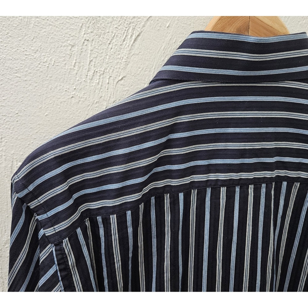 Bugatchi‎ Uomo Men's Blue 100% Cotton Striped Long Sleeve Shirt Size Large - Picture 8 of 10